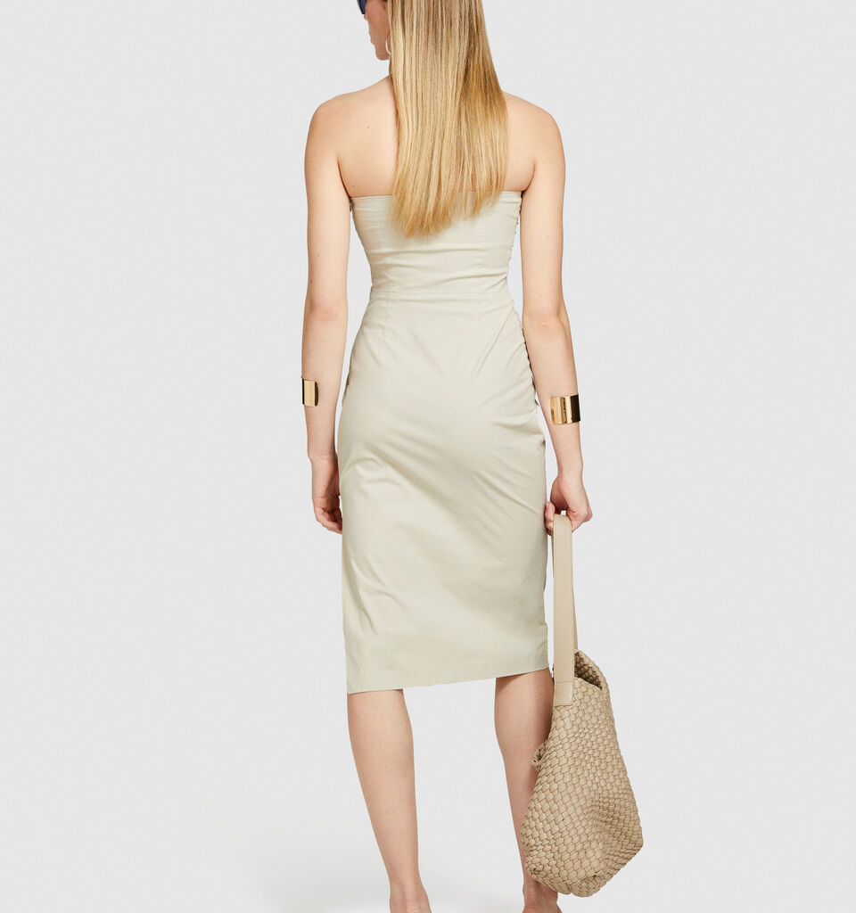 Slim fit dress with rouching - women's midi dresses - Beige | Sisley image number 3